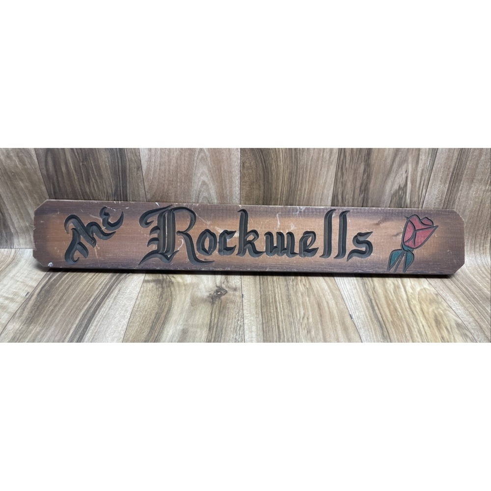 Vintage Personalized‎ Hand Carved Wooden Family Name Sign "The Rockwells"